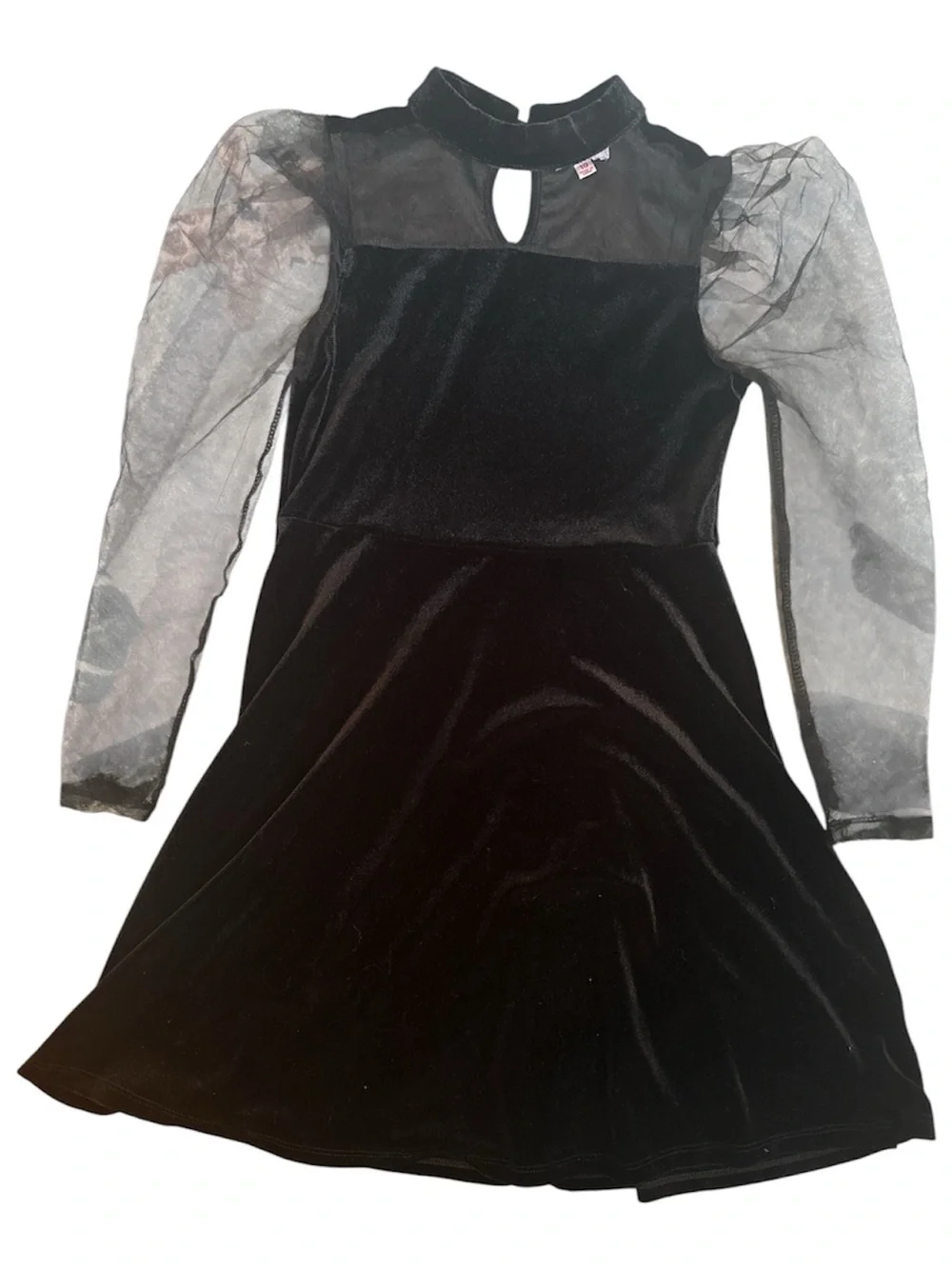 Kids Black Velvet Dress Costume with Sheer Sleeves